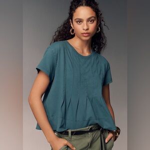 PILCRO for Anthropology Pleated Swing Tee Shirt, Women’s Medium, Teal
